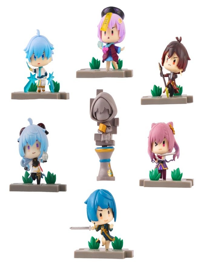 Offo Genshin Impact Anime Set of 7 Battle Field Chibbi Action Figures Limited Edition for Car Dashboard, Home Decors, Office Desk and Study Table. - Image 1